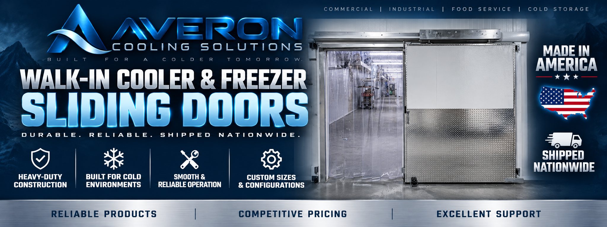 Averon walk-in cooler and freezer sliding doors
